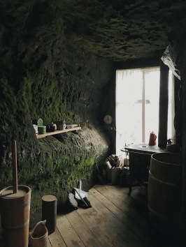 the inside kitchen area of the cave house.